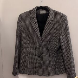 Vintage Black and White Textured Two-Button Blazer 100% Wool Size 12